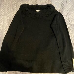 Women's Black Sweater with Braided Collar